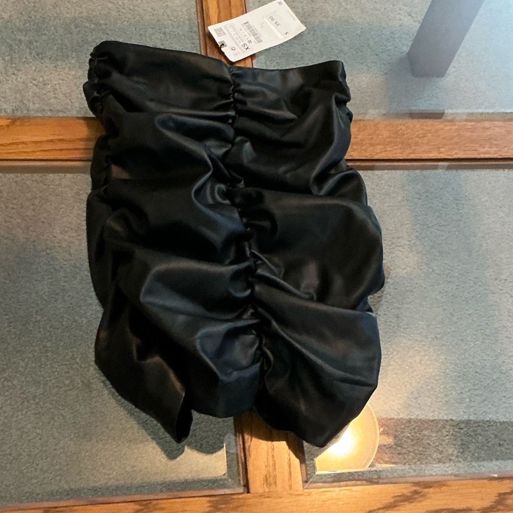 Zara Black leather look strapless top NWT